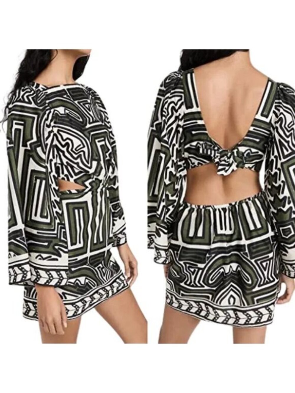 NWT Johanna Ortiz Ethnic Notes Cut Out Printed Poplin Mini Dress Green Size: 0